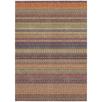 9' X 12' Orange Striped Washable Non Skid Indoor Outdoor Area Rug