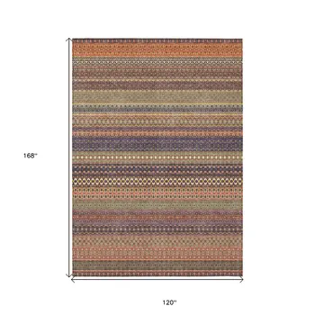 10' X 14' Orange Striped Washable Non Skid Indoor Outdoor Area Rug