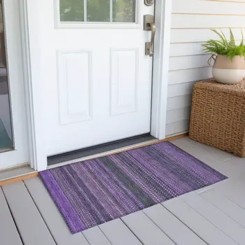 2' X 3' Purple Striped Washable Non Skid Indoor Outdoor Area Rug