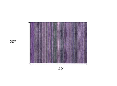 2' X 3' Purple Striped Washable Non Skid Indoor Outdoor Area Rug
