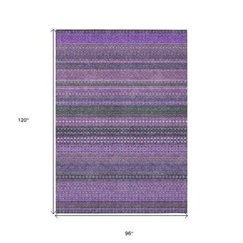 8' X 10' Purple Striped Washable Non Skid Indoor Outdoor Area Rug