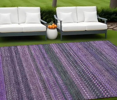 8' X 10' Purple Striped Washable Non Skid Indoor Outdoor Area Rug