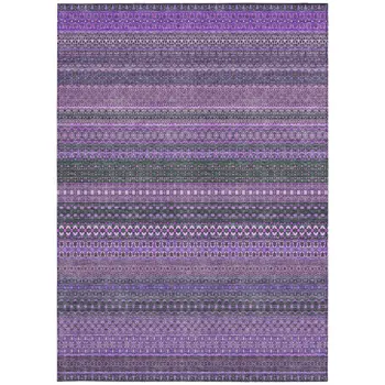 8' X 10' Purple Striped Washable Non Skid Indoor Outdoor Area Rug