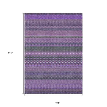 9' X 12' Purple Striped Washable Non Skid Indoor Outdoor Area Rug