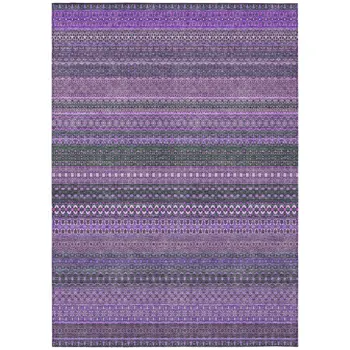 9' X 12' Purple Striped Washable Non Skid Indoor Outdoor Area Rug