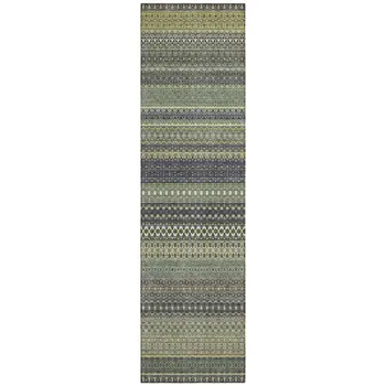 8' Runner Sage Striped Washable Non Skid Indoor Outdoor Runner Rug