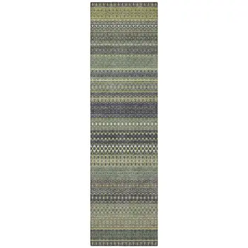 8' Runner Sage Striped Washable Non Skid Indoor Outdoor Runner Rug