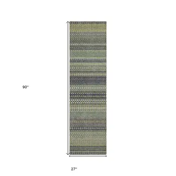 8' Runner Sage Striped Washable Non Skid Indoor Outdoor Runner Rug