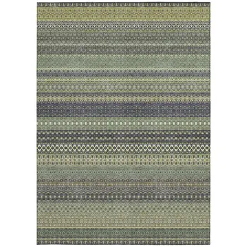 3' X 5' Sage Striped Washable Non Skid Indoor Outdoor Area Rug