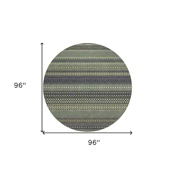 8' Round Sage Round Striped Washable Non Skid Indoor Outdoor Area Rug