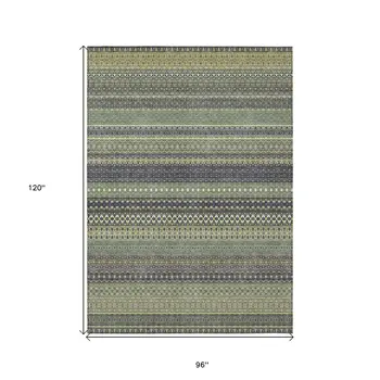 8' X 10' Sage Striped Washable Non Skid Indoor Outdoor Area Rug