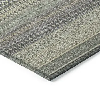 9' X 12' Sage Striped Washable Non Skid Indoor Outdoor Area Rug