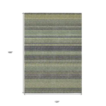 10' X 14' Sage Striped Washable Non Skid Indoor Outdoor Area Rug