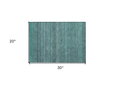 2' X 3' Turquoise Striped Washable Non Skid Indoor Outdoor Area Rug