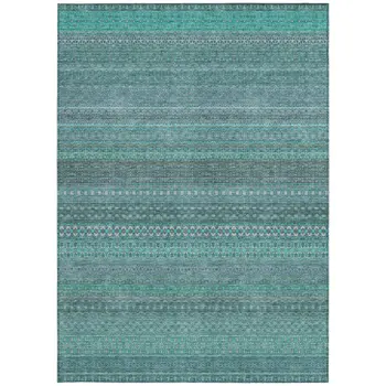 5' X 8' Turquoise Striped Washable Non Skid Indoor Outdoor Area Rug