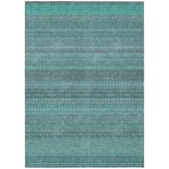 5' X 8' Turquoise Striped Washable Non Skid Indoor Outdoor Area Rug