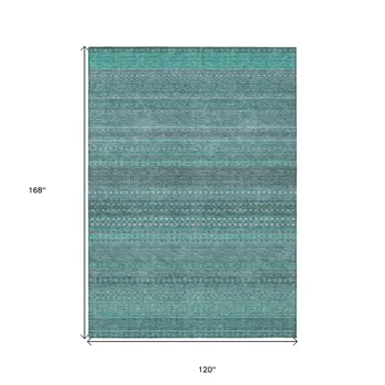 10' X 14' Turquoise Striped Washable Non Skid Indoor Outdoor Area Rug