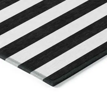 2' X 3' Black and White Striped Washable Indoor Outdoor Area Rug