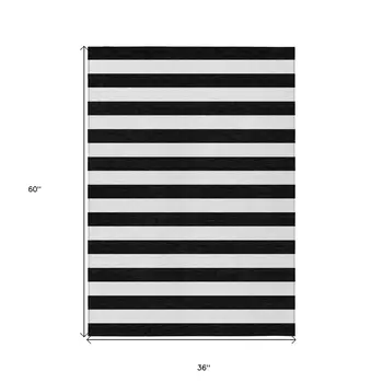 3' X 5' Black and White Striped Washable Non Skid Indoor Outdoor Area Rug