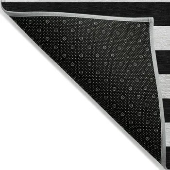 5' X 8' Black and White Striped Washable Non Skid Indoor Outdoor Area Rug