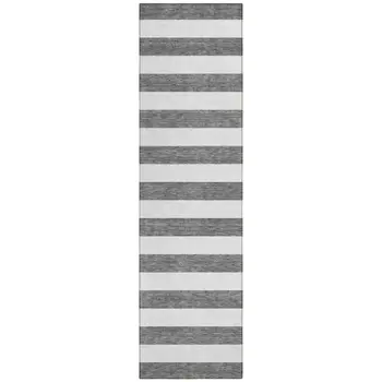 8' Runner Charcoal Striped Washable Non Skid Indoor Outdoor Runner Rug