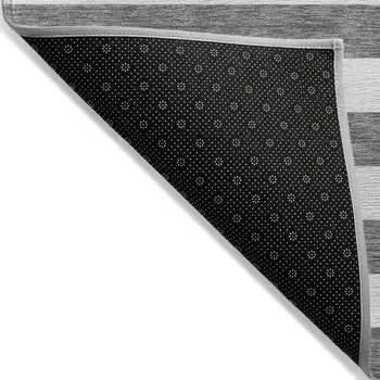 8' Runner Charcoal Striped Washable Non Skid Indoor Outdoor Runner Rug