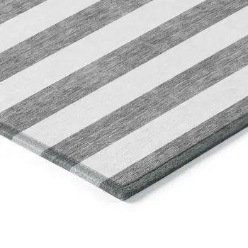 8' Runner Charcoal Striped Washable Non Skid Indoor Outdoor Runner Rug