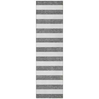 8' Runner Charcoal Striped Washable Non Skid Indoor Outdoor Runner Rug