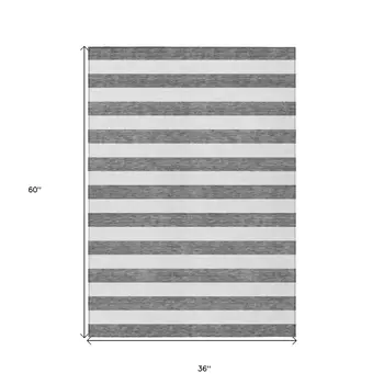 3' X 5' Charcoal Striped Washable Non Skid Indoor Outdoor Area Rug