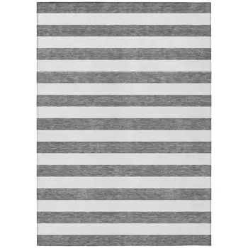 5' X 8' Charcoal Striped Washable Non Skid Indoor Outdoor Area Rug
