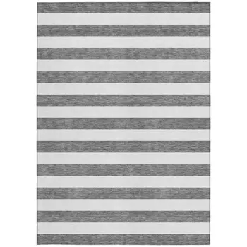 10' X 14' Charcoal Striped Washable Non Skid Indoor Outdoor Area Rug
