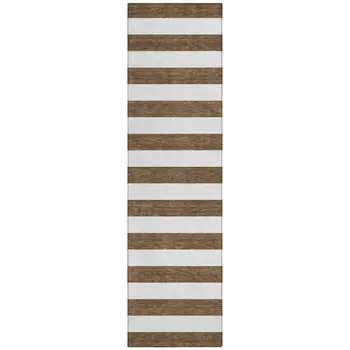 8' Runner Chocolate Striped Washable Non Skid Indoor Outdoor Runner Rug