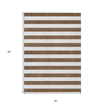 3' X 5' Chocolate Striped Washable Non Skid Indoor Outdoor Area Rug