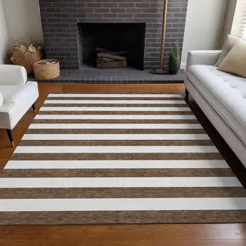 3' X 5' Chocolate Striped Washable Non Skid Indoor Outdoor Area Rug