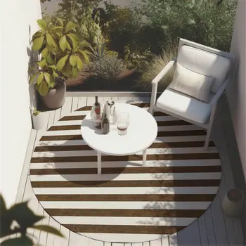 8' Round Chocolate Round Striped Washable Non Skid Indoor Outdoor Area Rug