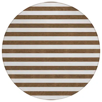 8' Round Chocolate Round Striped Washable Non Skid Indoor Outdoor Area Rug
