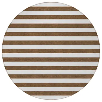 8' Round Chocolate Round Striped Washable Non Skid Indoor Outdoor Area Rug