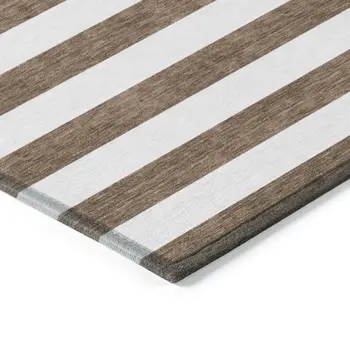 8' X 10' Chocolate Striped Washable Non Skid Indoor Outdoor Area Rug