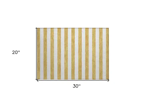 2' X 3' Gold Striped Washable Non Skid Indoor Outdoor Area Rug