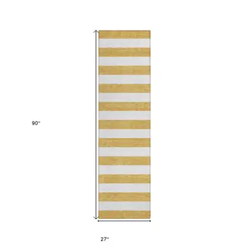 8' Runner Gold Striped Washable Non Skid Indoor Outdoor Runner Rug