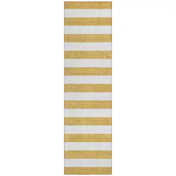 8' Runner Gold Striped Washable Non Skid Indoor Outdoor Runner Rug