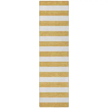 8' Runner Gold Striped Washable Non Skid Indoor Outdoor Runner Rug