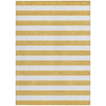 5' X 8' Gold Striped Washable Non Skid Indoor Outdoor Area Rug