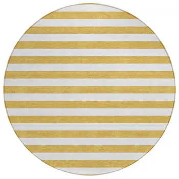 8' Round Gold Round Striped Washable Non Skid Indoor Outdoor Area Rug
