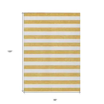 8' X 10' Gold Striped Washable Non Skid Indoor Outdoor Area Rug