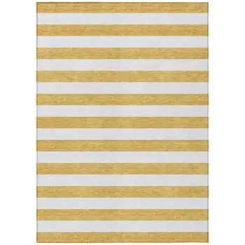 9' X 12' Gold Striped Washable Non Skid Indoor Outdoor Area Rug