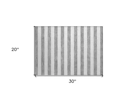 2' X 3' Gray and White Striped Washable Non Skid Indoor Outdoor Area Rug