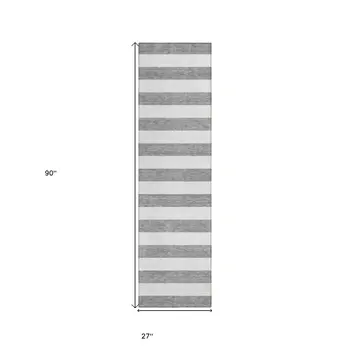 8' Runner Gray and White Striped Washable Non Skid Indoor Outdoor Runner Rug