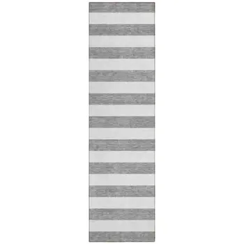 8' Runner Gray and White Striped Washable Non Skid Indoor Outdoor Runner Rug