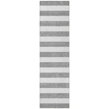 8' Runner Gray and White Striped Washable Non Skid Indoor Outdoor Runner Rug